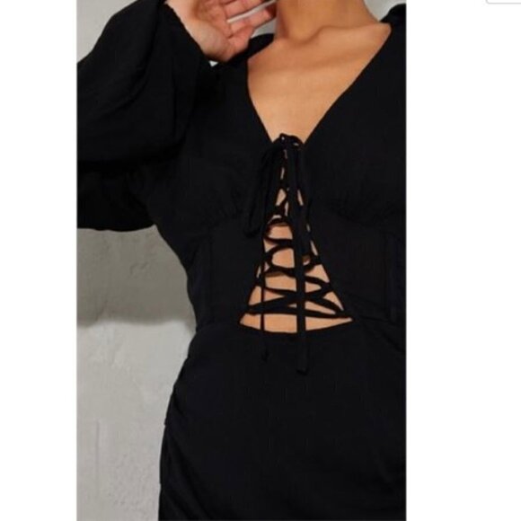 Prettylittlething, Lace Up Detail Bodycon Dress in Black. Size: 6 (US). NWT - Picture 13 of 13